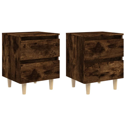 Nachtkastjes 2 st met houten poten 40x35x50 cm gerookt eiken 2 Gerookt eiken