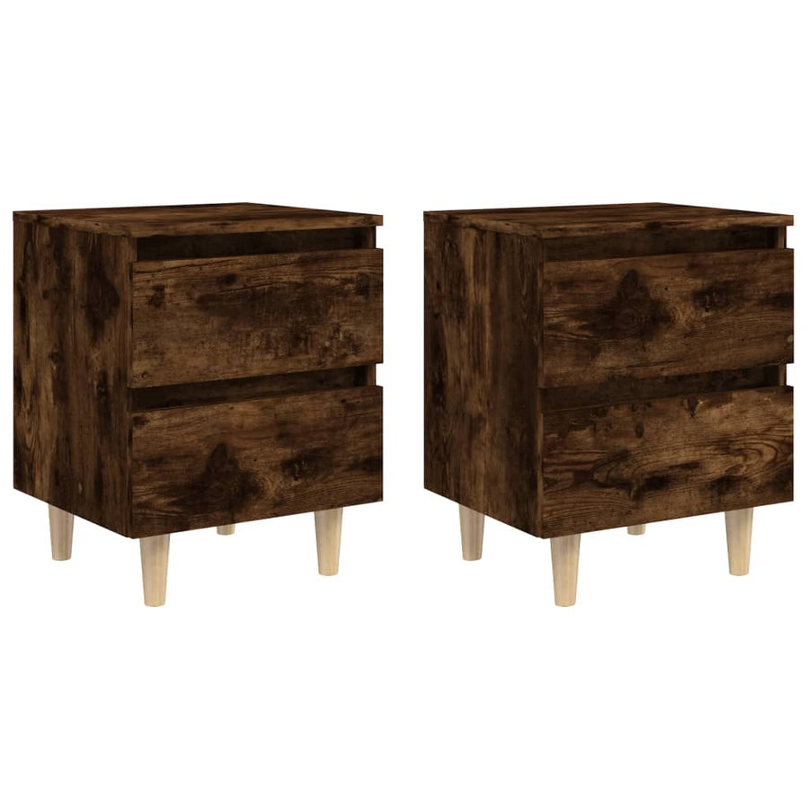 Nachtkastjes 2 st met houten poten 40x35x50 cm gerookt eiken 2 Gerookt eiken