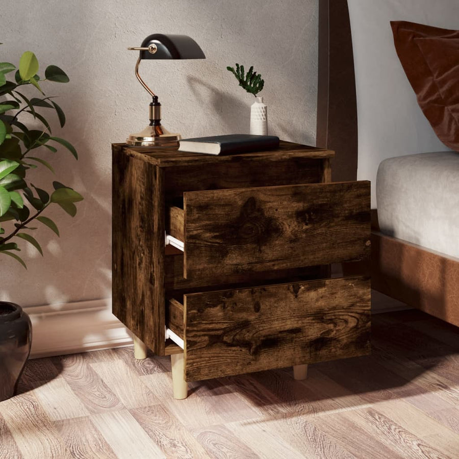 Nachtkastjes 2 st met houten poten 40x35x50 cm gerookt eiken 2 Gerookt eiken