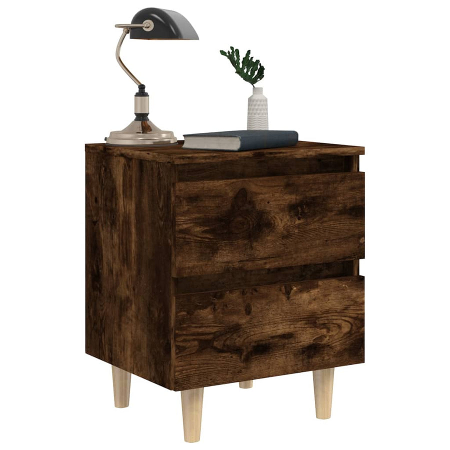 Nachtkastjes 2 st met houten poten 40x35x50 cm gerookt eiken 2 Gerookt eiken