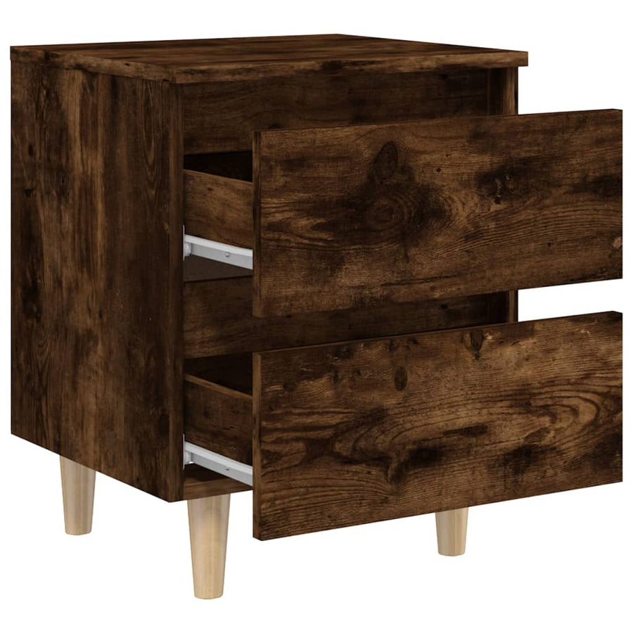 Nachtkastjes 2 st met houten poten 40x35x50 cm gerookt eiken 2 Gerookt eiken
