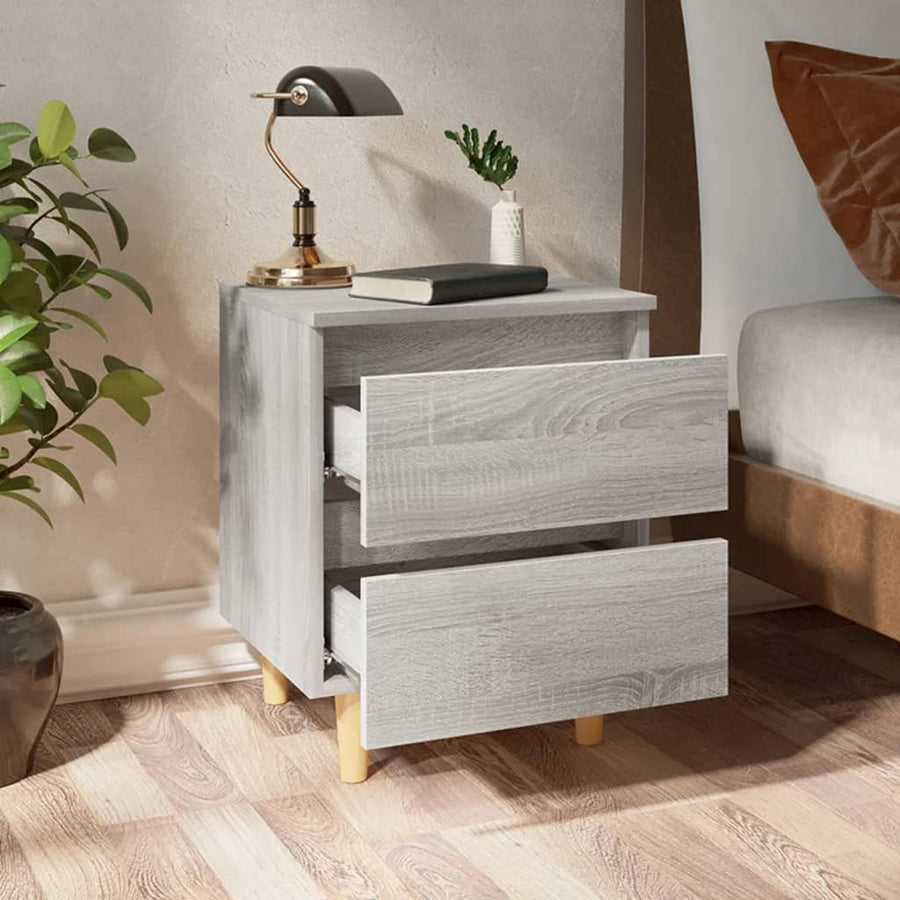 Nachtkastje Met Houten Poten 40X35X50 Cm Eiken 1 Grijs sonoma
