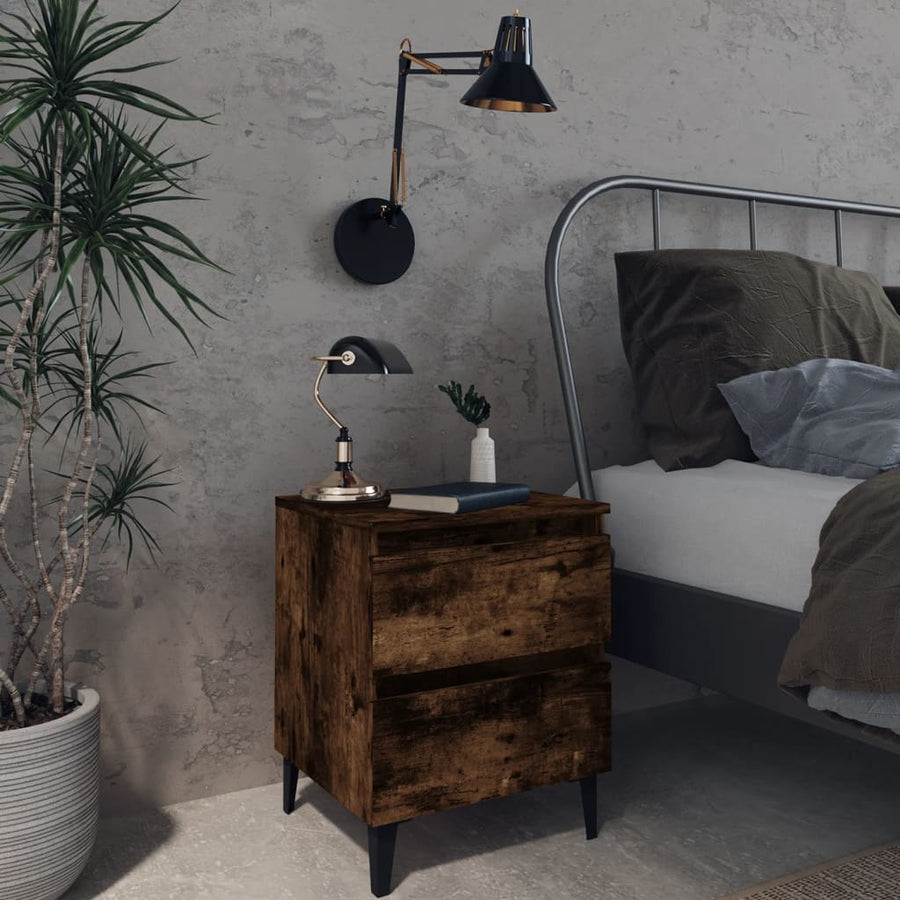 Nachtkastjes Met Metalen Poten 40X35X50 Cm 2 Gerookt eiken