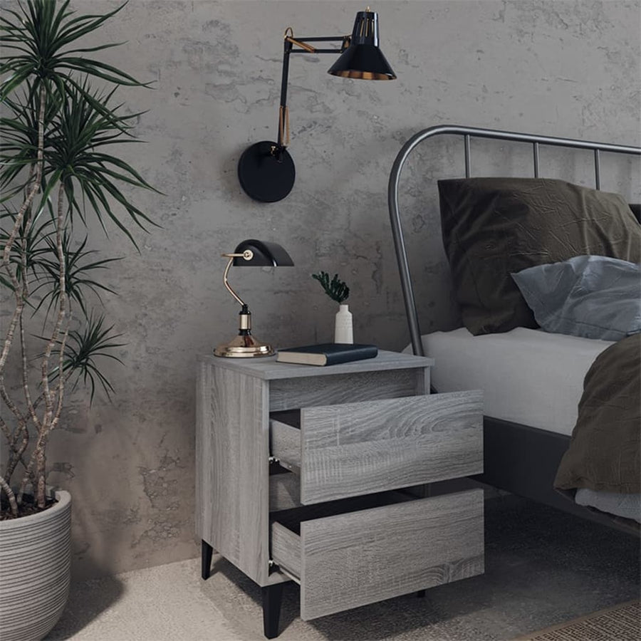 Nachtkastje met metalen poten 40x35x50 cm grijs sonoma eiken