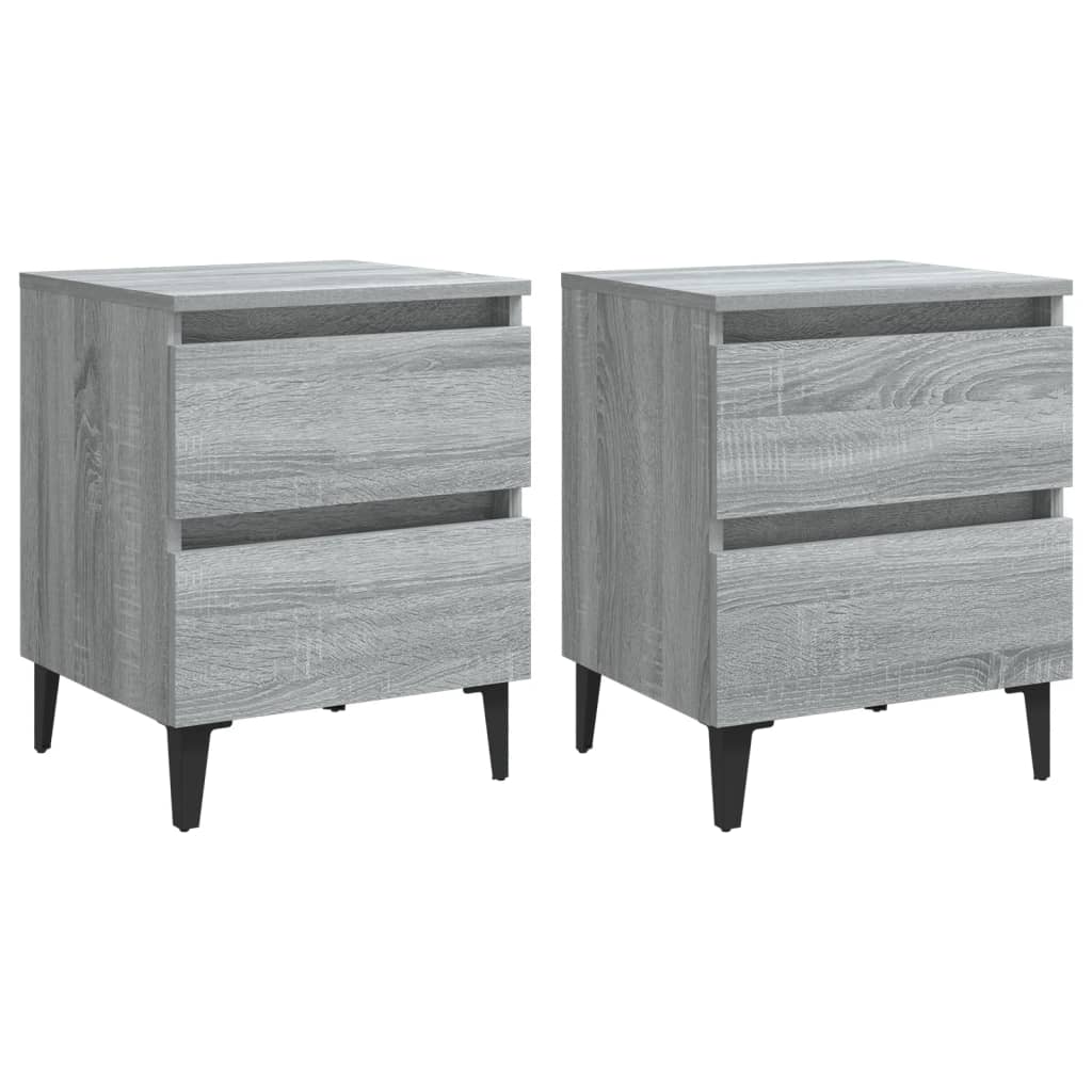 Nachtkastjes 2 st met metalen poten 40x35x50 cm grijs sonoma