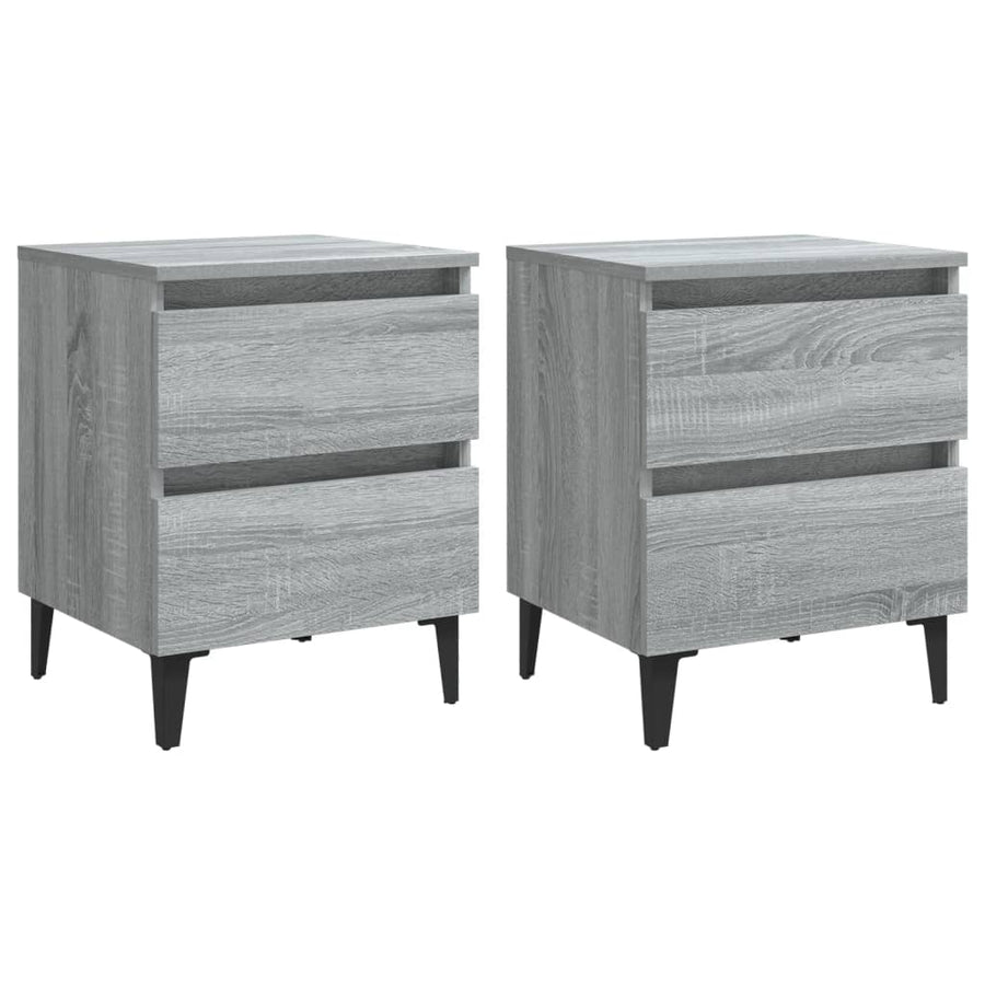 Nachtkastjes 2 st met metalen poten 40x35x50 cm grijs sonoma