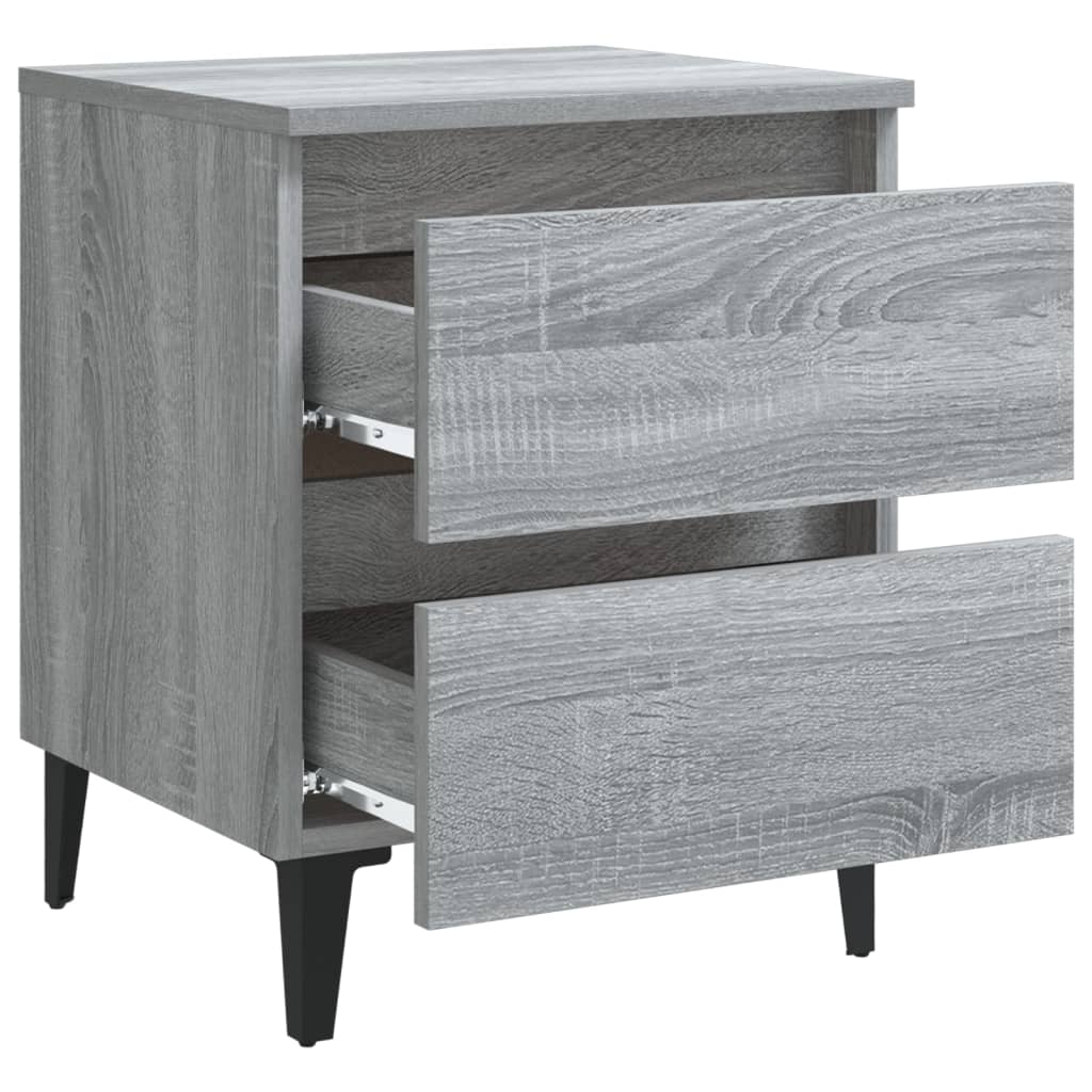 Nachtkastjes 2 st met metalen poten 40x35x50 cm grijs sonoma