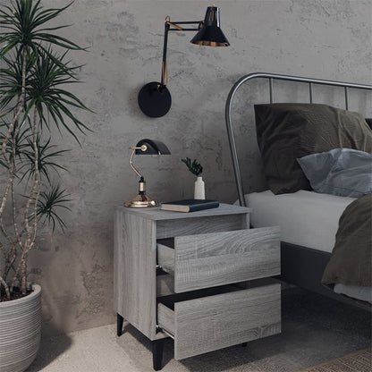 Nachtkastjes 2 st met metalen poten 40x35x50 cm grijs sonoma