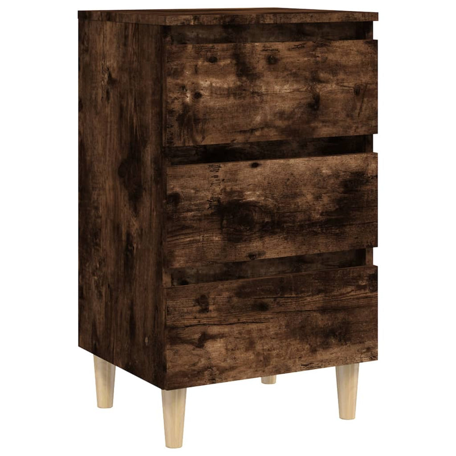 Nachtkastje met houten poten 40x35x69 cm gerookt eikenkleurig 1 Gerookt eiken
