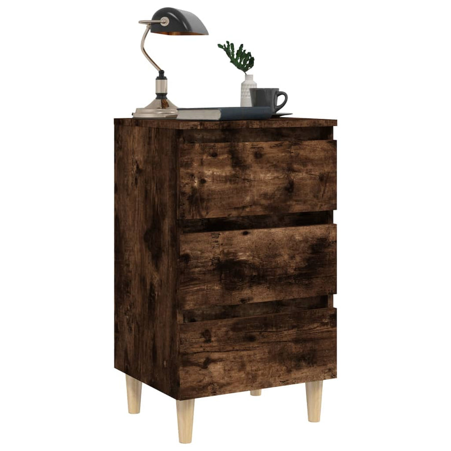 Nachtkastje met houten poten 40x35x69 cm gerookt eikenkleurig 1 Gerookt eiken