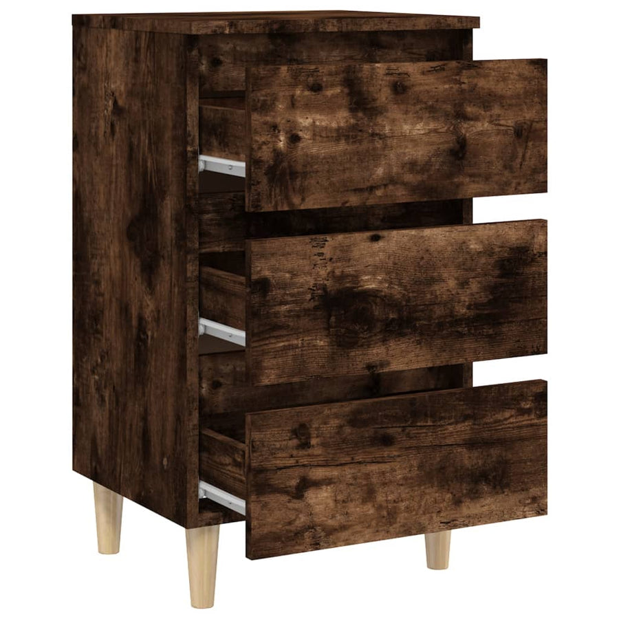 Nachtkastje met houten poten 40x35x69 cm gerookt eikenkleurig 1 Gerookt eiken