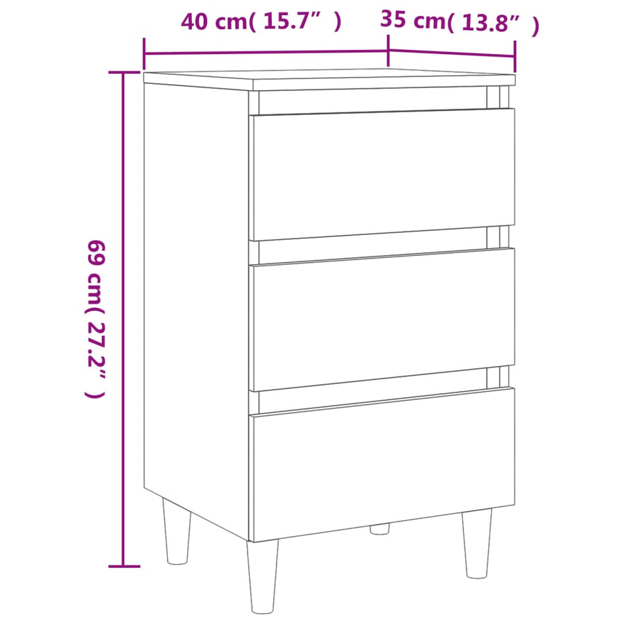 Nachtkastje met houten poten 40x35x69 cm gerookt eikenkleurig 1 Gerookt eiken