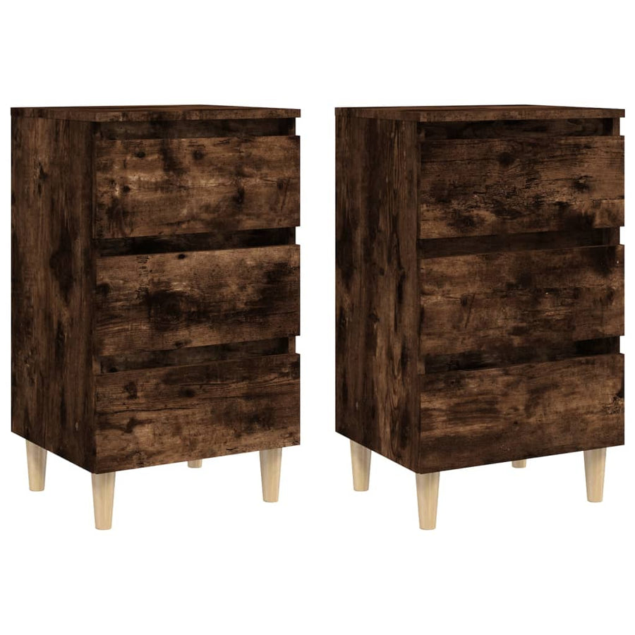 Nachtkastjes 2 st met houten poten 40x35x69 cm gerookt eiken 2 Gerookt eiken