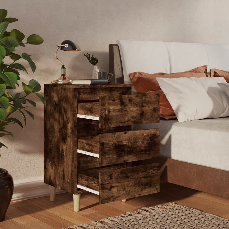 Nachtkastjes 2 st met houten poten 40x35x69 cm gerookt eiken 2 Gerookt eiken