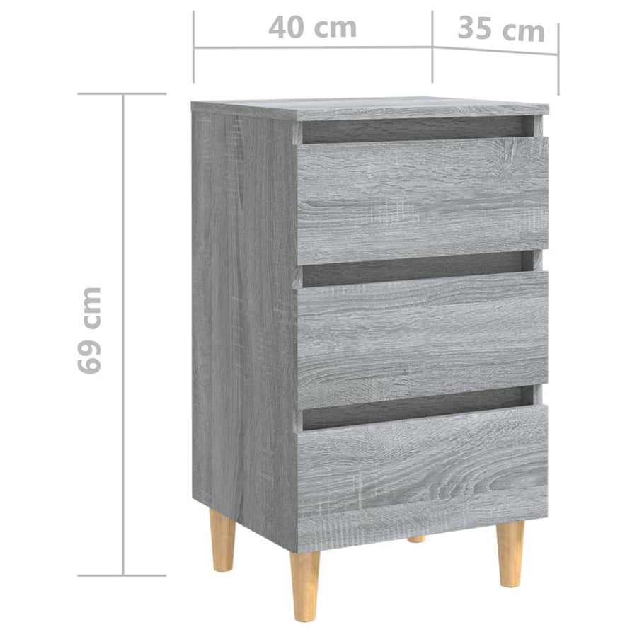 Nachtkastje met houten poten 40x35x69 cm grijs sonoma eiken 1 Grijs sonoma