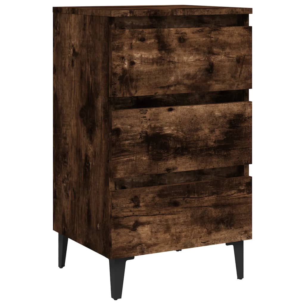 Nachtkastje Met Metalen Poten 40X35X69 Cm Kleurig 1 Gerookt eiken