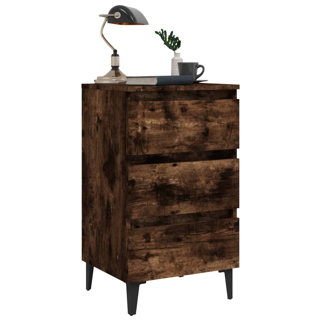 Nachtkastje Met Metalen Poten 40X35X69 Cm Kleurig 1 Gerookt eiken