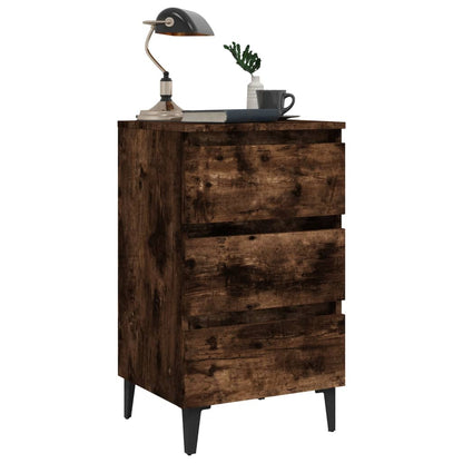 Nachtkastje Met Metalen Poten 40X35X69 Cm Kleurig 1 Gerookt eiken
