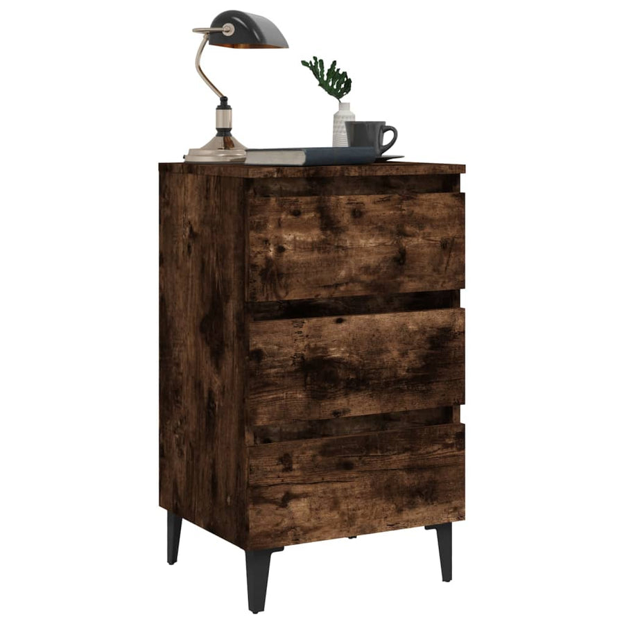 Nachtkastje Met Metalen Poten 40X35X69 Cm Kleurig 1 Gerookt eiken