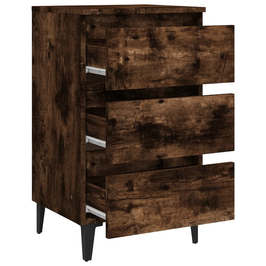 Nachtkastje Met Metalen Poten 40X35X69 Cm Kleurig 1 Gerookt eiken