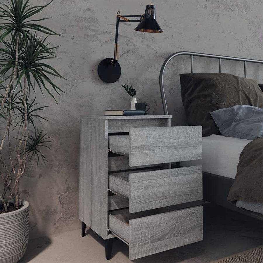 Nachtkastje Met Metalen Poten 40X35X69 Cm Eiken 1 Grijs sonoma
