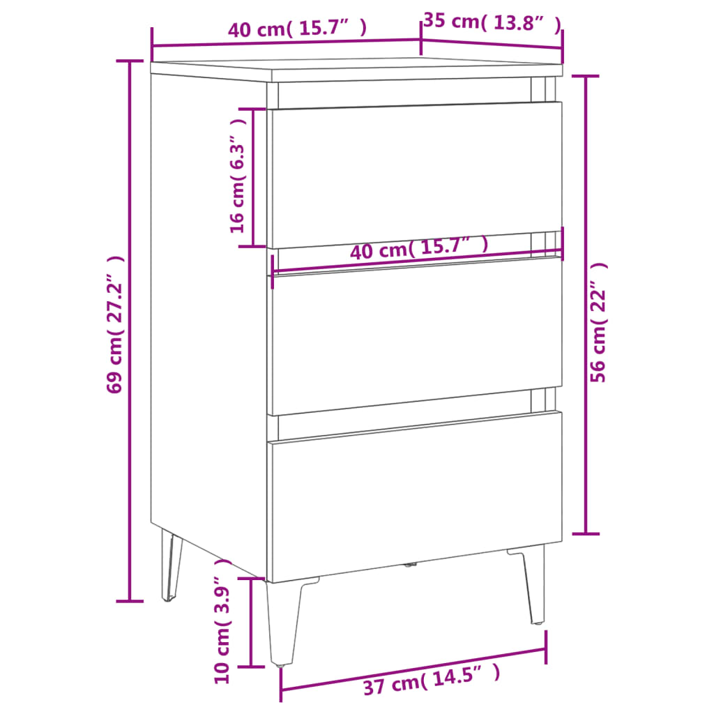 Nachtkastje Met Metalen Poten 40X35X69 Cm Eiken 1 Grijs sonoma