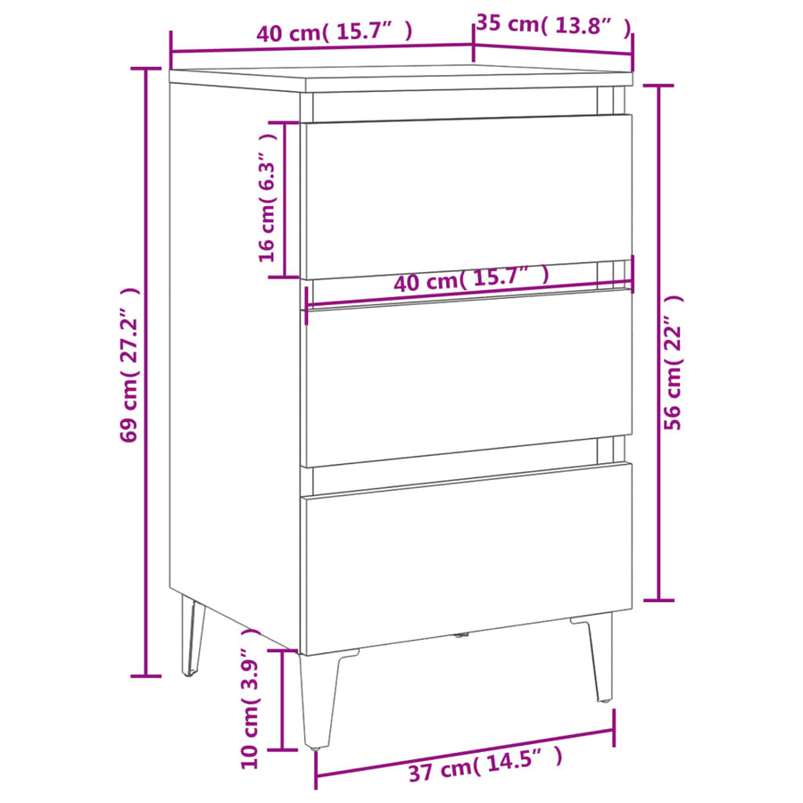 Nachtkastje Met Metalen Poten 40X35X69 Cm Eiken 1 Grijs sonoma