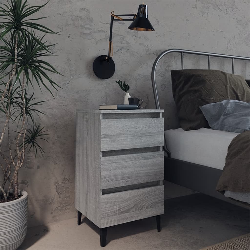 Nachtkastje Met Metalen Poten 40X35X69 Cm Eiken 1 Grijs sonoma