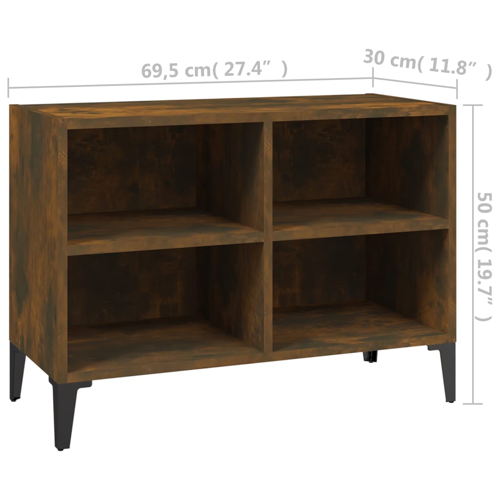 Tv-meubel met metalen poten 69,5x30x50 cm gerookt eikenkleurig