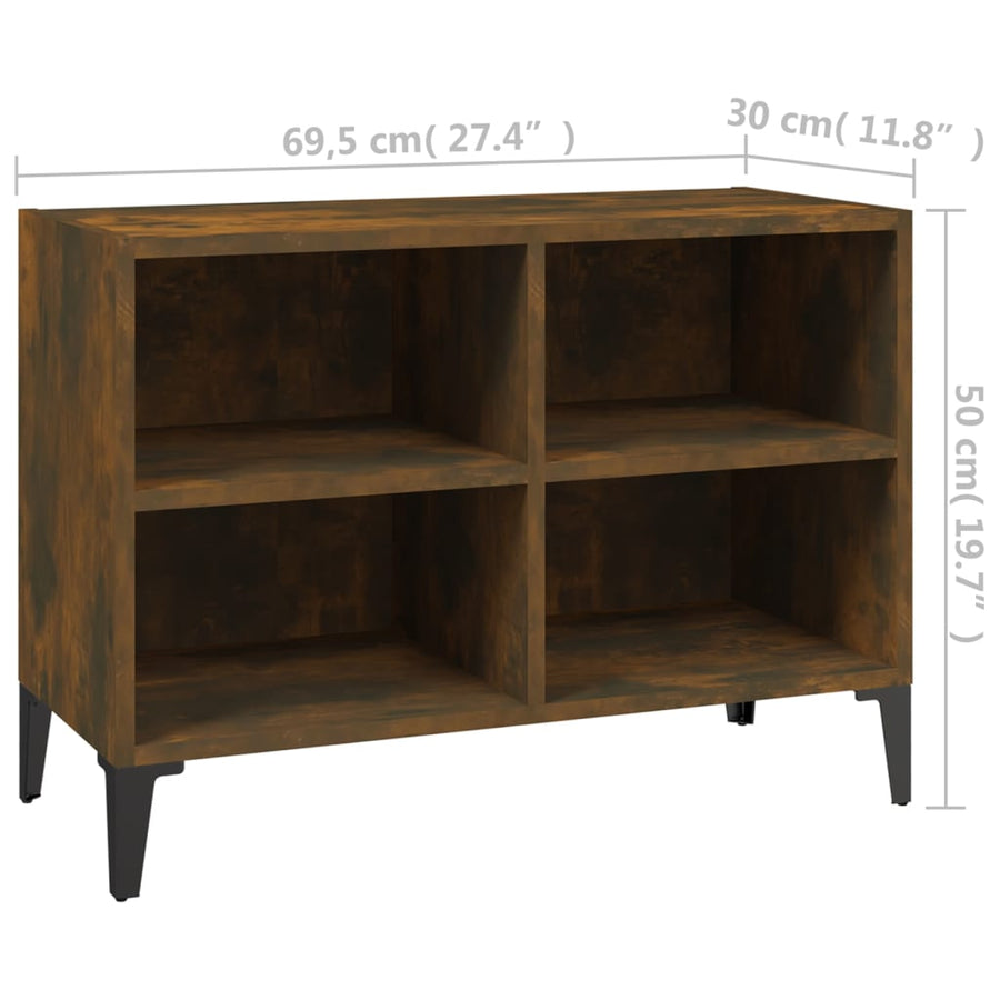 Tv-meubel met metalen poten 69,5x30x50 cm gerookt eikenkleurig