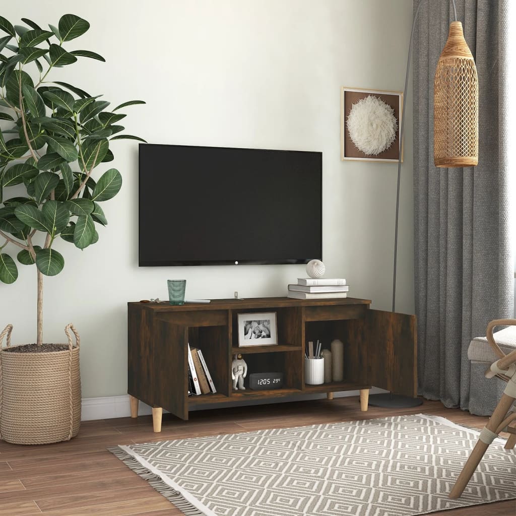 Tv-meubel met houten poten 103,5x35x50 cm gerookt eikenkleurig Gerookt eiken