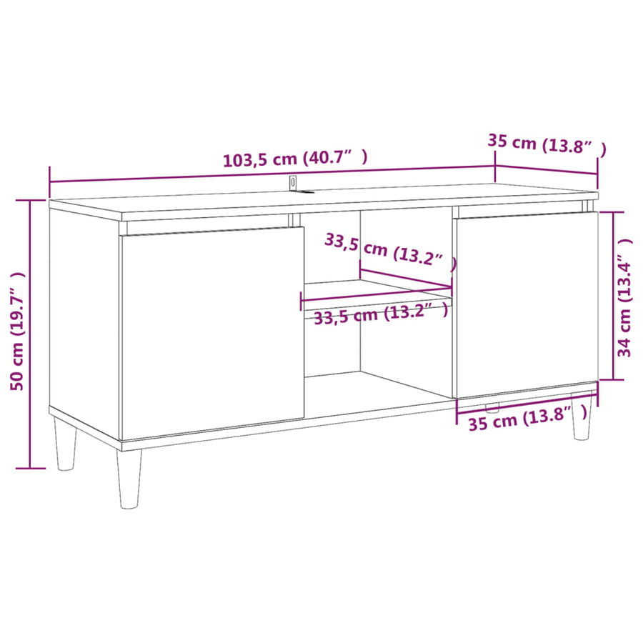 Tv-meubel met houten poten 103,5x35x50 cm gerookt eikenkleurig Gerookt eiken