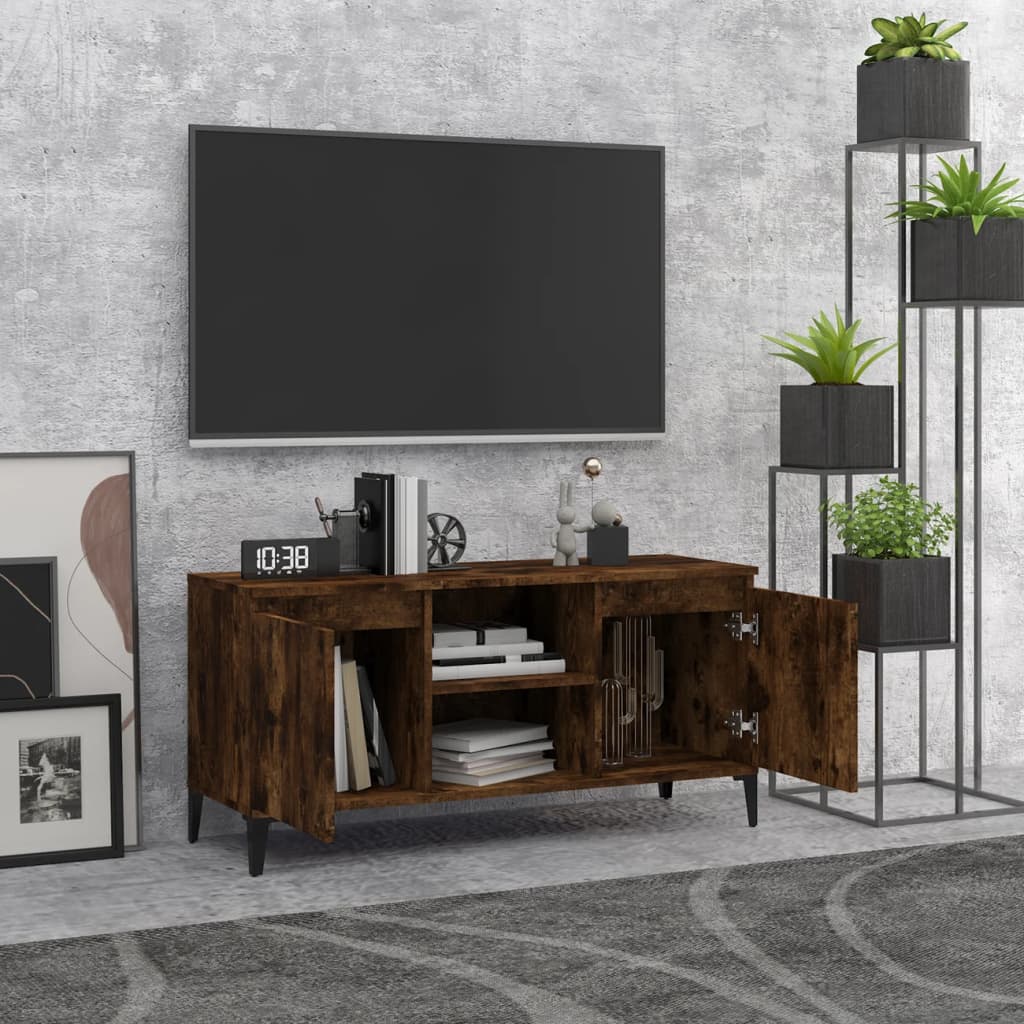 Tv-meubel met metalen poten 103,5x35x50 cm gerookt eikenkleurig Gerookt eiken