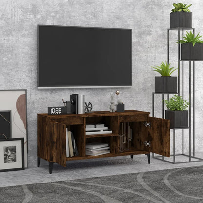 Tv-meubel met metalen poten 103,5x35x50 cm gerookt eikenkleurig Gerookt eiken