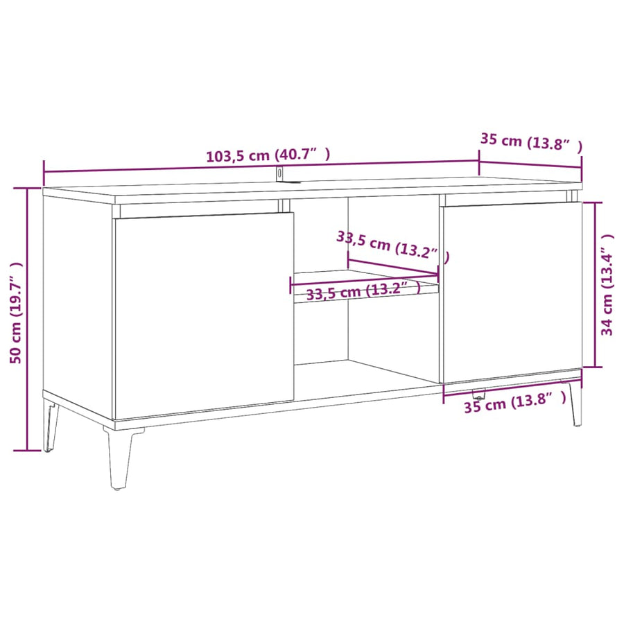 Tv-meubel met metalen poten 103,5x35x50 cm grijs sonoma eiken Grijs sonoma