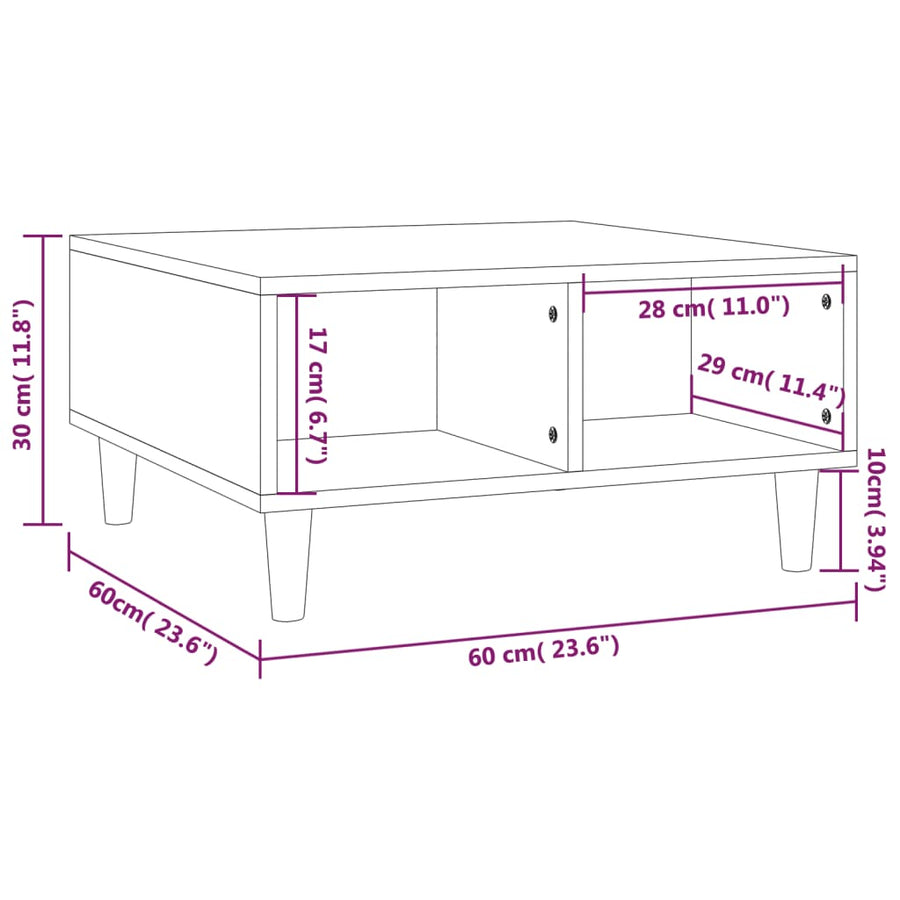Salontafel 60x60x30 cm spaanplaat grijs sonoma eikenkleurig Grijs sonoma