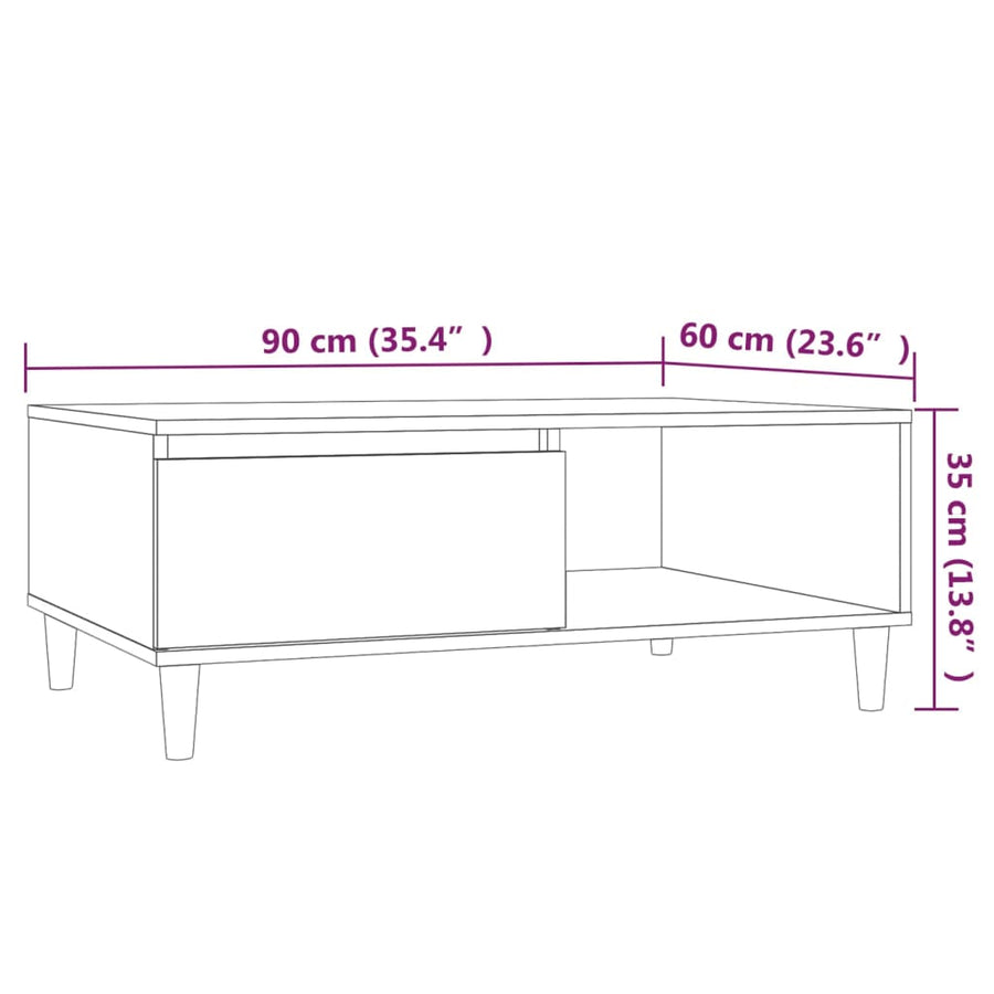 Salontafel 90x60x35 cm bewerkt hout bruin eikenkleur bruin eikenkleur