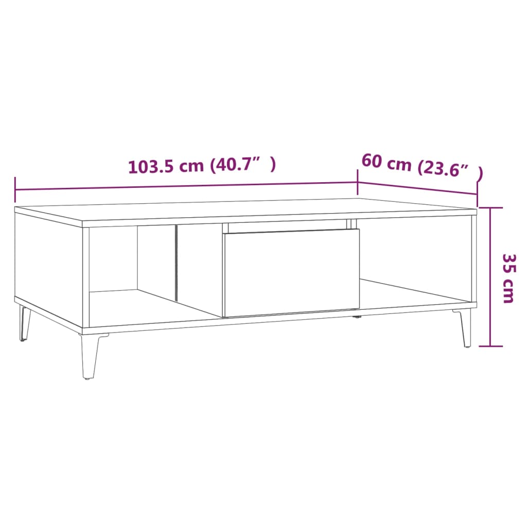 Salontafel 03,5X60X35 Cm Spaanplaat Kleurig Gerookt eiken