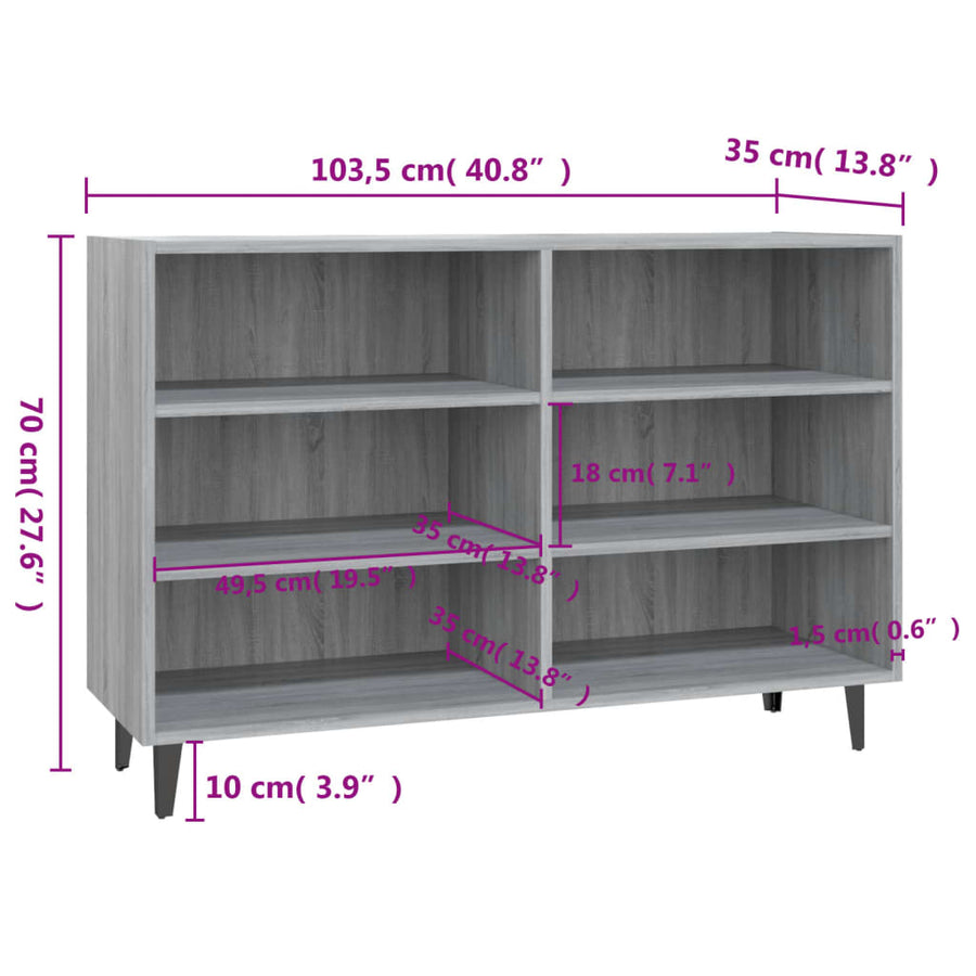 Dressoir 103,5x35x70 cm bewerkt hout grijs sonoma eikenkleurig Grijs sonoma