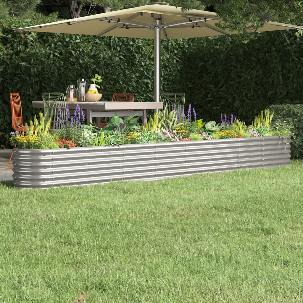 Plantenbak 332X40X36 Cm Gepoedercoat Staal Zilverkleurig 332 x 40 x 36 cm