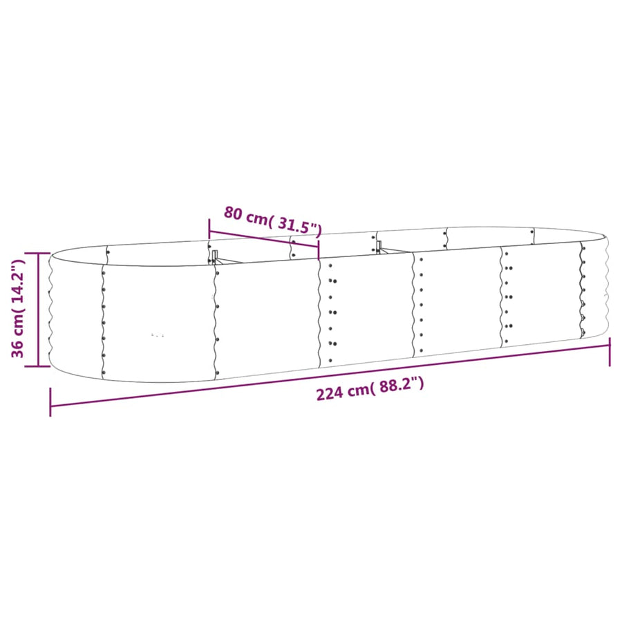 Plantenbak 224x80x36 cm gepoedercoat staal bruin 224 x 80 x 36 cm Bruin