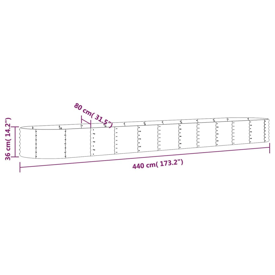 Plantenbak 440X80X36 Cm Gepoedercoat Staal Grijs