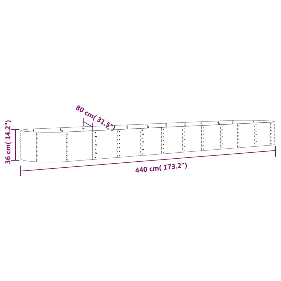 Plantenbak 440x80x36 cm gepoedercoat staal antracietkleurig 440 x 80 x 36 cm Antraciet