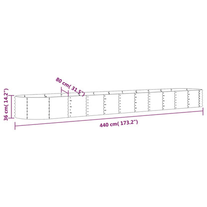 Plantenbak 440x80x36 cm gepoedercoat staal zilverkleurig 440 x 80 x 36 cm Zilver