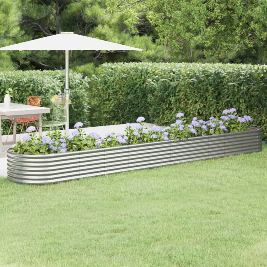 Plantenbak 440x80x36 cm gepoedercoat staal zilverkleurig 440 x 80 x 36 cm Zilver