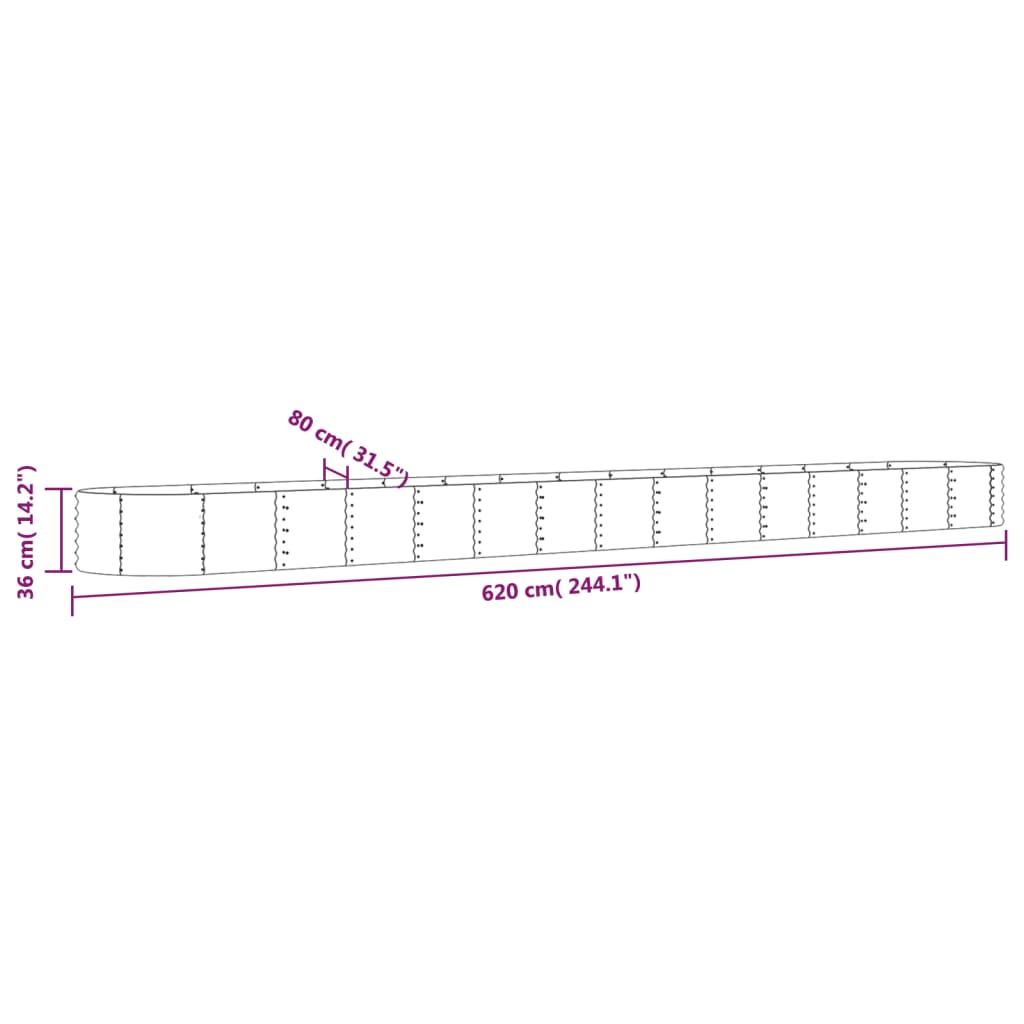 Plantenbak 620X80X36 Cm Gepoedercoat Staal Grijs 620 x 80 x 36 cm