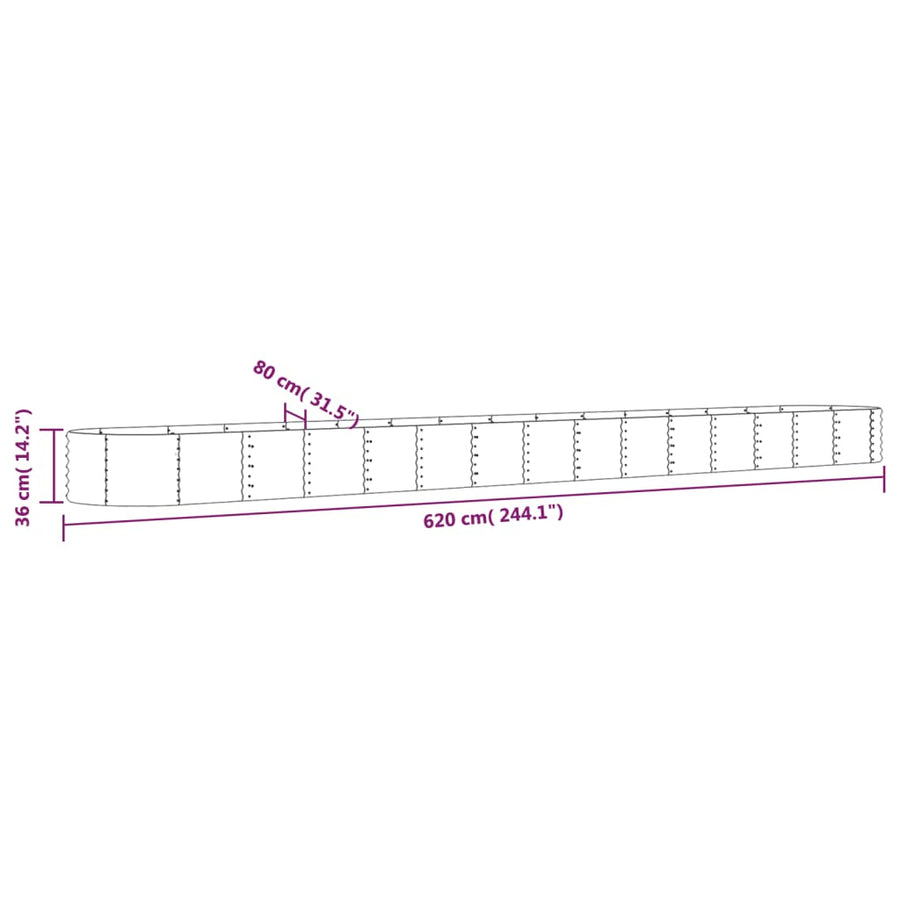 Plantenbak 620x80x36 cm gepoedercoat staal antracietkleurig 620 x 80 x 36 cm