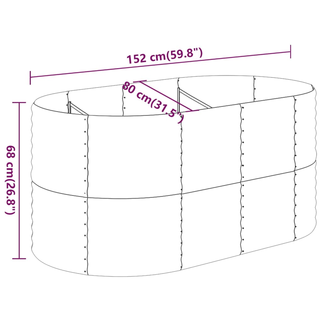 Plantenbak 152x80x68 cm gepoedercoat staal grijs 152 x 80 x 68 cm Grijs