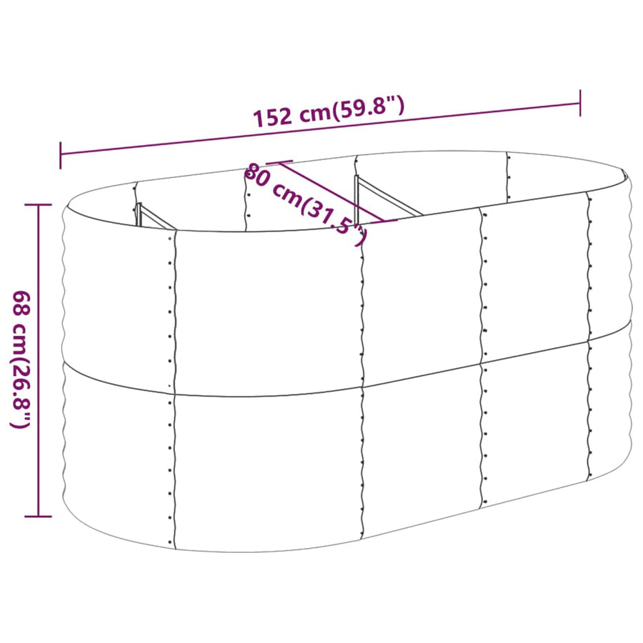 Plantenbak 152x80x68 cm gepoedercoat staal grijs 152 x 80 x 68 cm Grijs