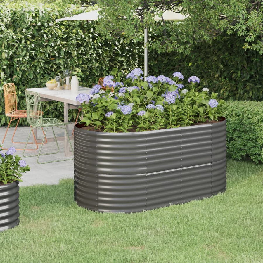 Plantenbak 152x80x68 cm gepoedercoat staal grijs 152 x 80 x 68 cm Grijs